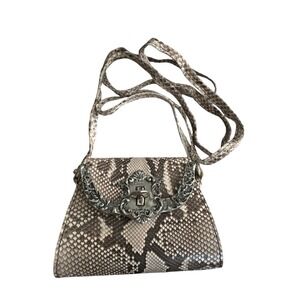 Hand Shoulder Bag Glen Miller for Ann Turk Collection Snakeskin Pattern Metal